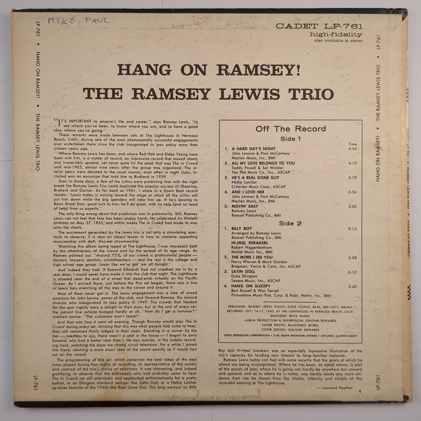 The Ramsey Lewis Trio - 'Hang On Ramsey!'