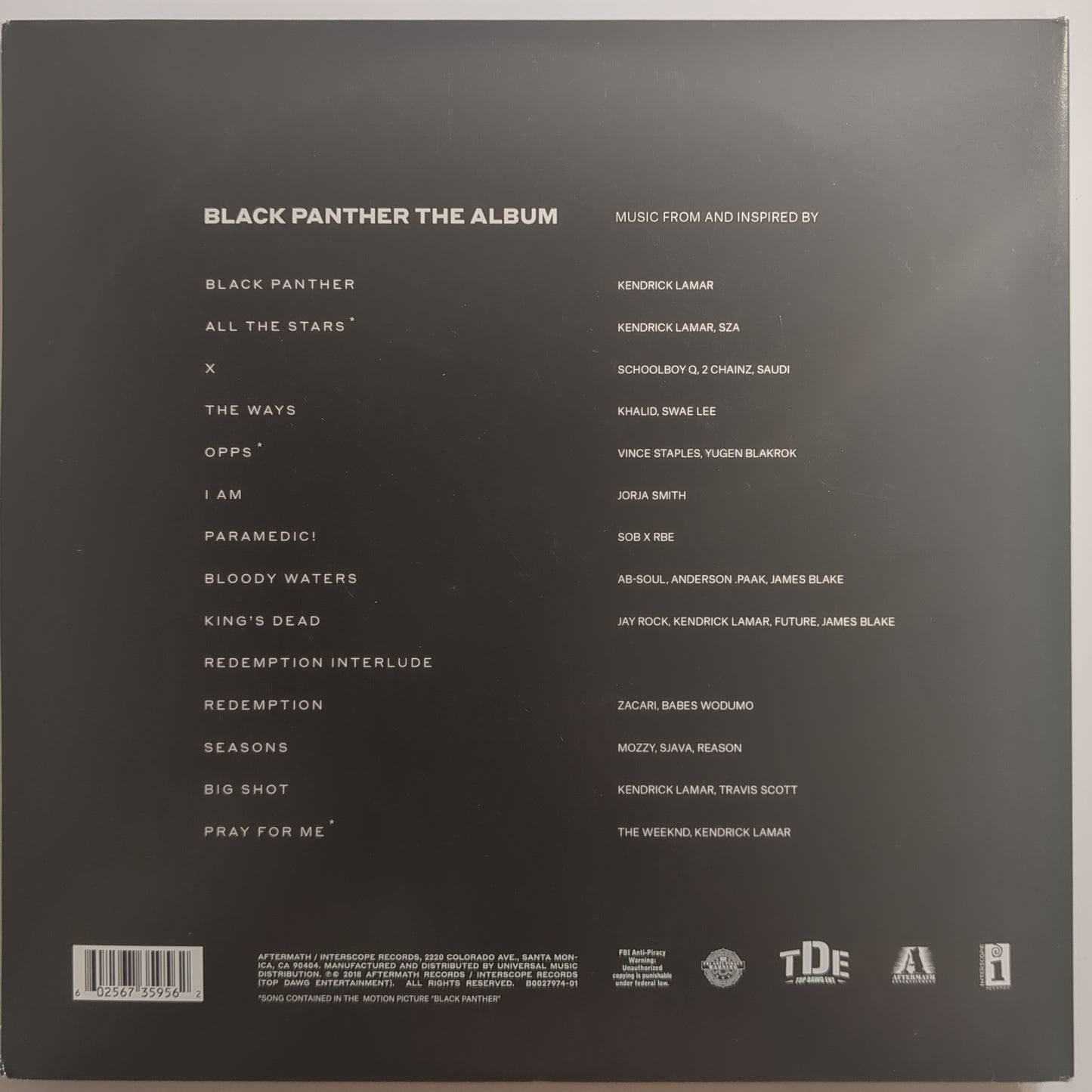 Kendrick Lamar - 'Black Panther The Album (música de e inspirada por)